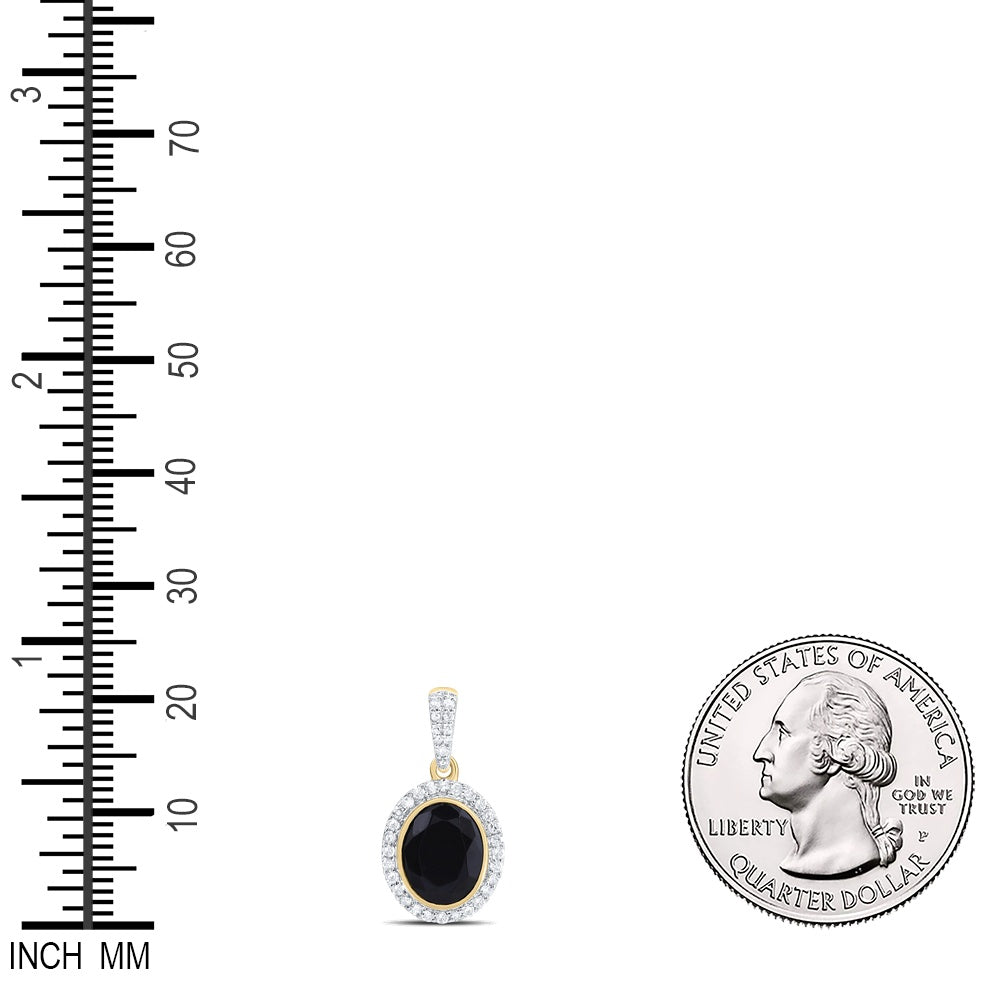 1.73 Ctw Natural Diamond Black Oval Gift Pendant in 10k Yellow Gold