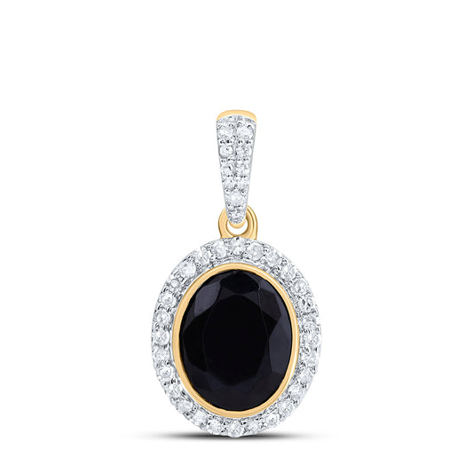 1.73 Ctw Natural Diamond Black Oval Gift Pendant in 10k Yellow Gold