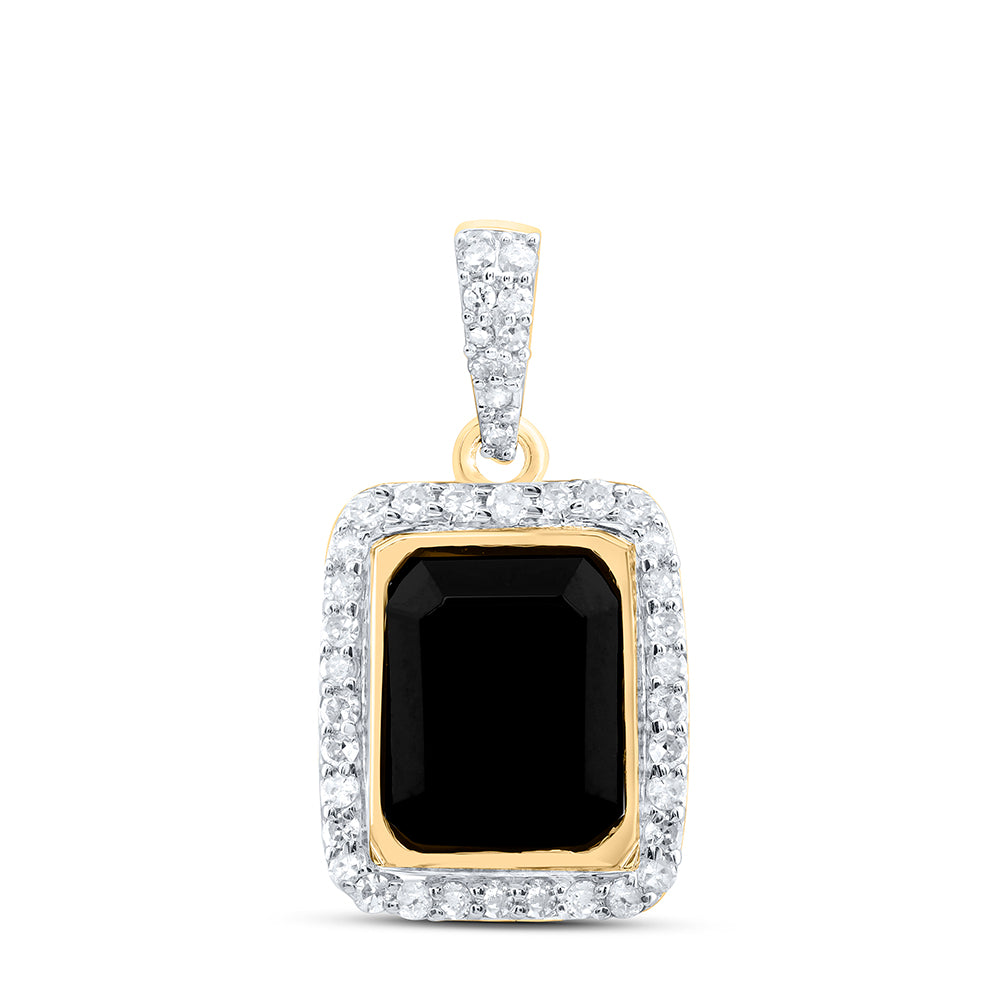 2.09 Ctw Natural Diamond Center Black Rounded Edge Pendant in 10k Yellow Gold