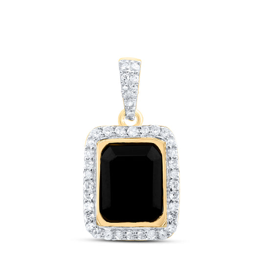 2.09 Ctw Natural Diamond Center Black Rounded Edge Pendant in 10k Yellow Gold