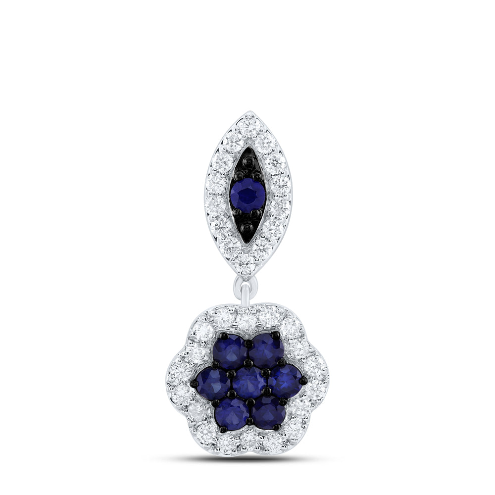 0.58 Ctw Natural Diamond Blue Clover Pendant in 14k White Gold