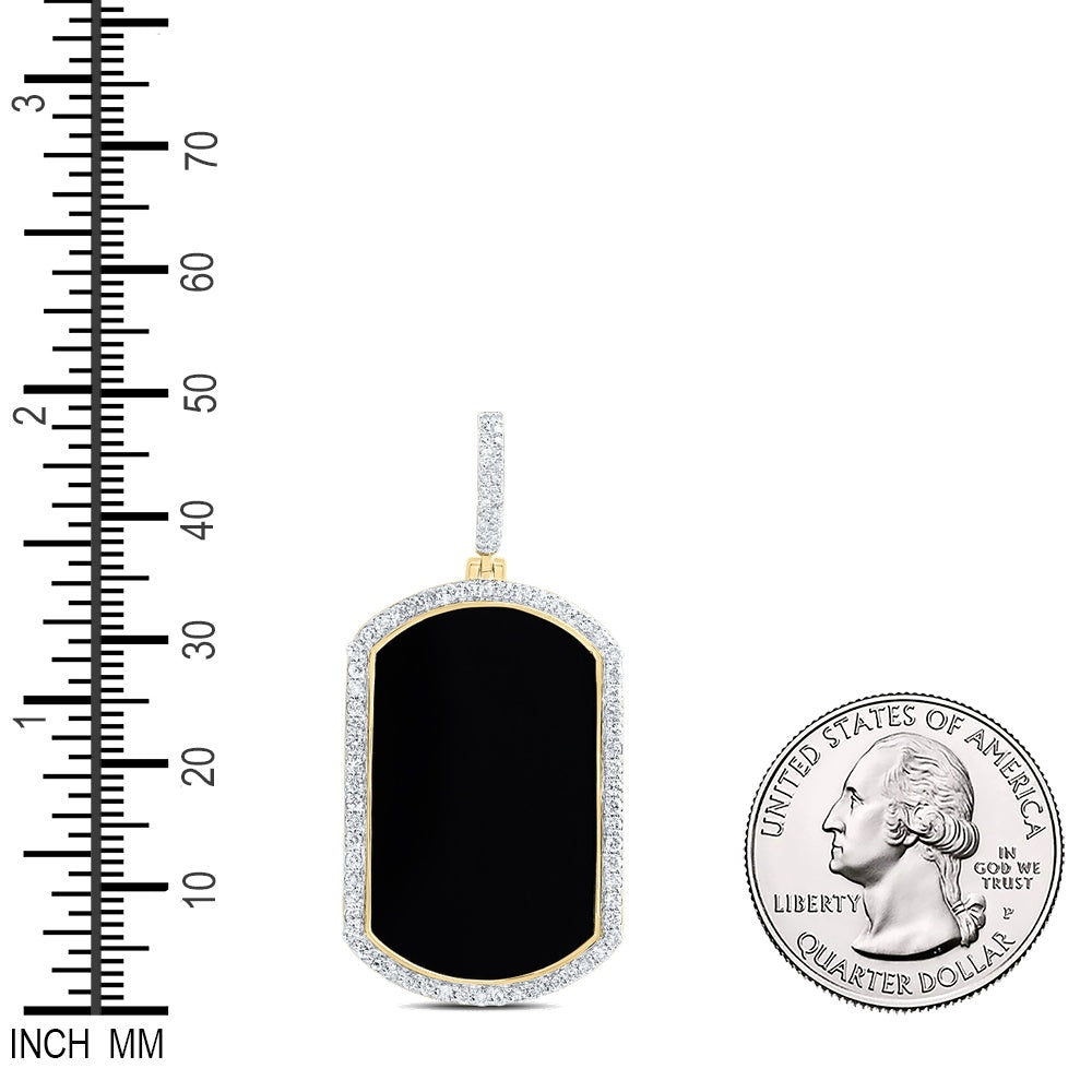 24.9 Ctw Natural Diamond Black Onxy Dogtag Pendant in 10k Yellow Gold