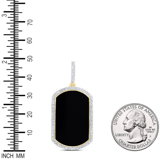 24.9 Ctw Natural Diamond Black Onxy Dogtag Pendant in 10k Yellow Gold