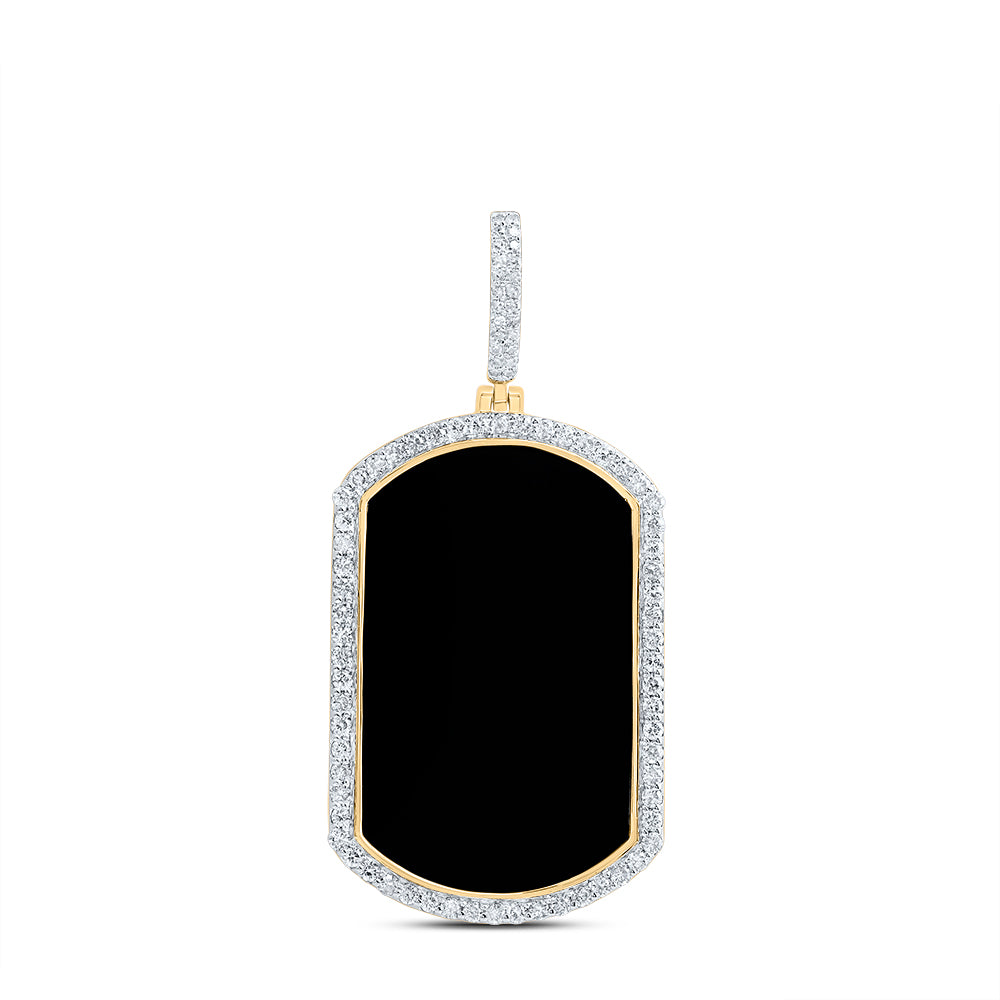 24.9 Ctw Natural Diamond Black Onxy Dogtag Pendant in 10k Yellow Gold