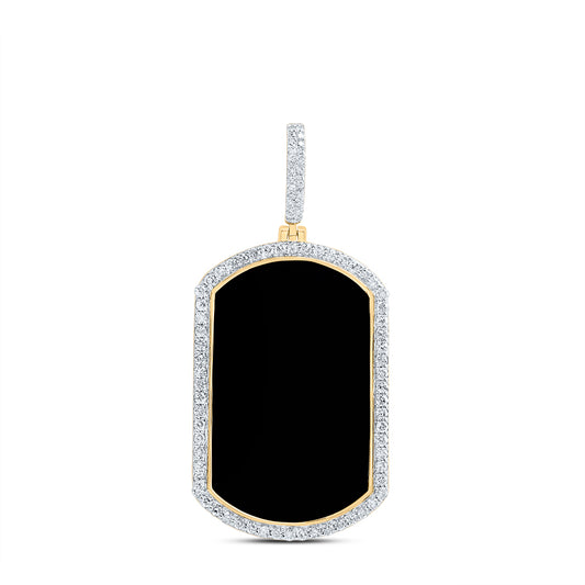 24.9 Ctw Natural Diamond Black Onxy Dogtag Pendant in 10k Yellow Gold