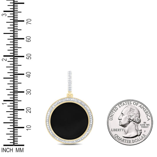13.51 Ctw Natural Diamond Black Onxy Medallion Pendant in 10k Yellow Gold