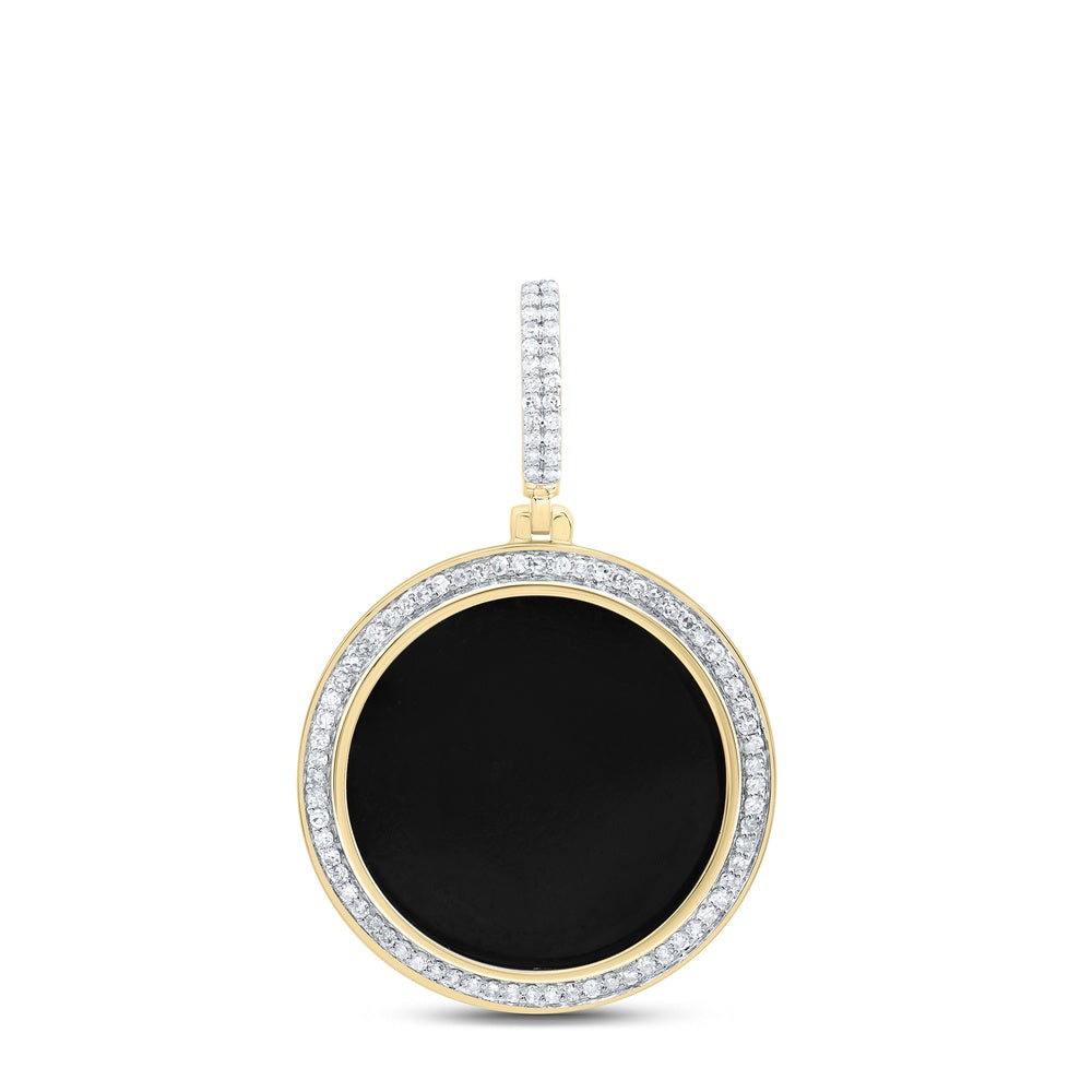 13.51 Ctw Natural Diamond Black Onxy Medallion Pendant in 10k Yellow Gold