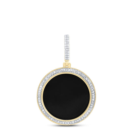 13.51 Ctw Natural Diamond Black Onxy Medallion Pendant in 10k Yellow Gold