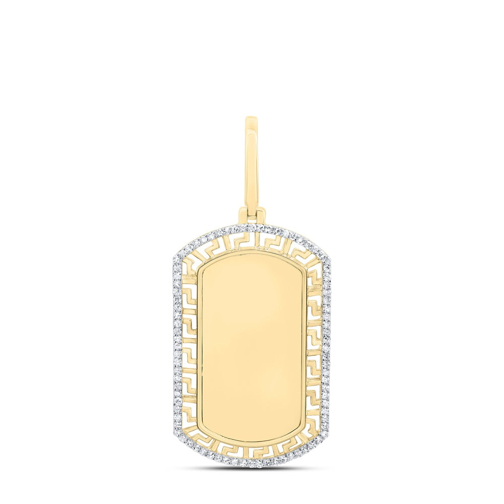 0.34 Ctw Natural Diamond Greek Dogtag Pendant in 10k Yellow Gold