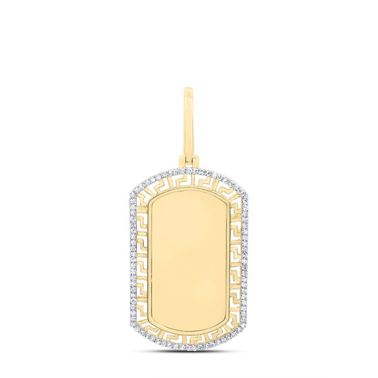 0.34 Ctw Natural Diamond Greek Dogtag Pendant in 10k Yellow Gold