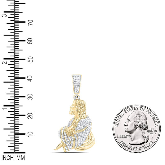 0.69 Ctw Natural Diamond Jesus Charm Pendant in 10k Yellow Gold