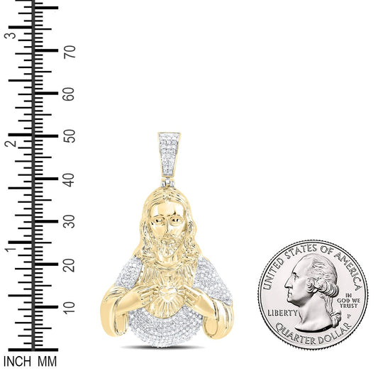 0.99 Ctw Natural Diamond Jesus Face Head Heart Pendant in 10k Yellow Gold