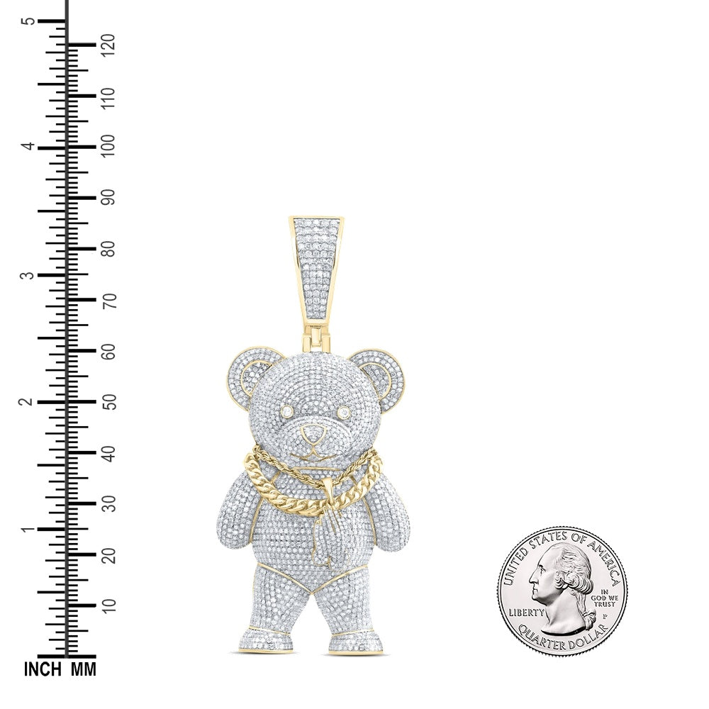 7.48 Ctw Natural Diamond Teddy Bear W/ Chain Pendant in 10k Yellow Gold