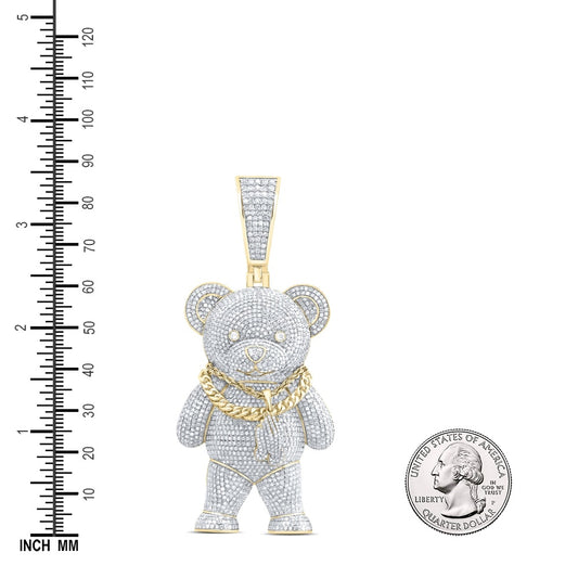 7.48 Ctw Natural Diamond Teddy Bear W/ Chain Pendant in 10k Yellow Gold
