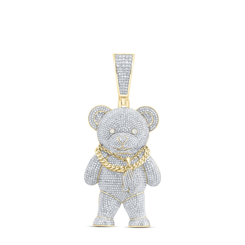 7.48 Ctw Natural Diamond Teddy Bear W/ Chain Pendant in 10k Yellow Gold