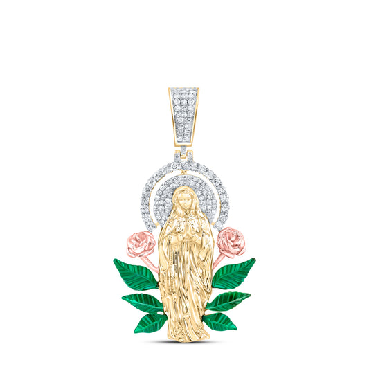 0.58 Ctw Natural Diamond Our Lady of Guadalupe Virgin Mary Pendant in 10K yellow Rose