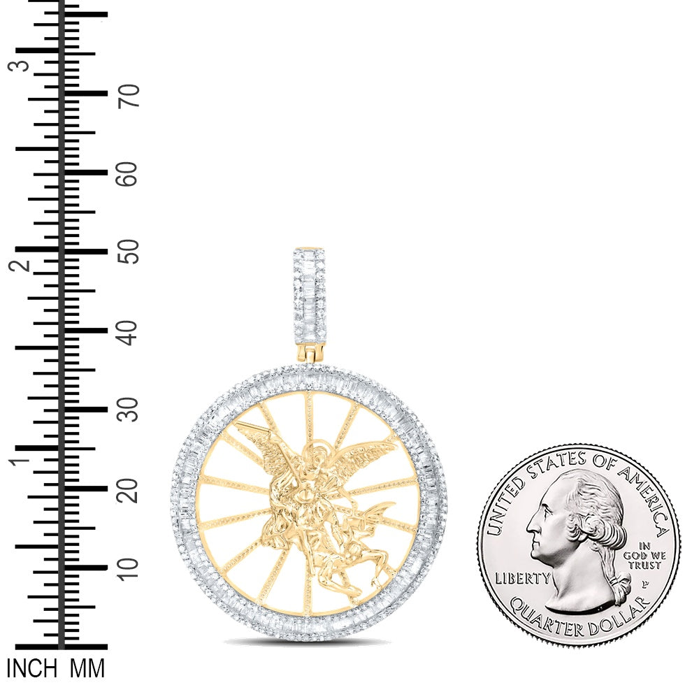 1.53 Ctw Natural Diamond Saint Michael the Archangel Pendant in 10k Yellow Gold