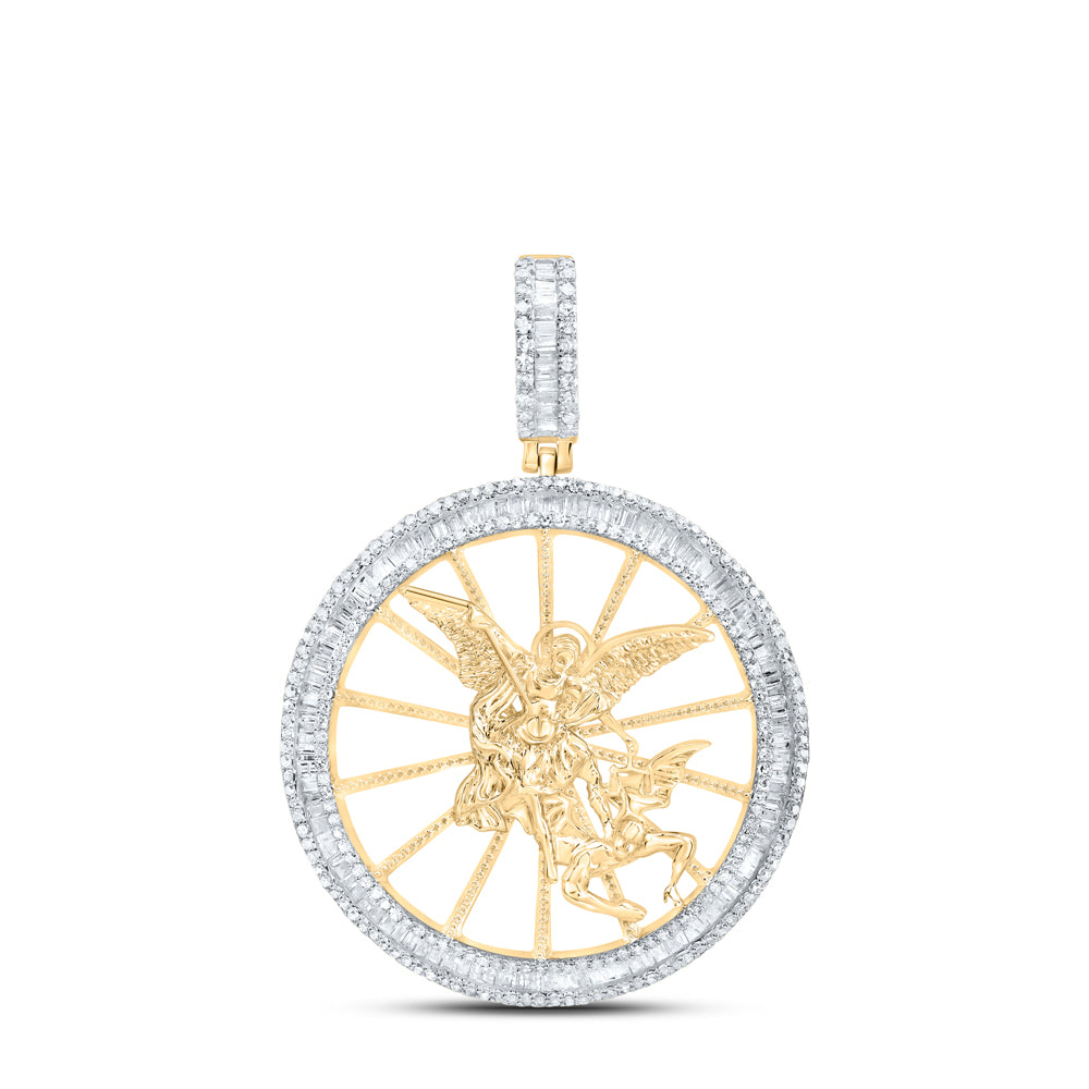 1.53 Ctw Natural Diamond Saint Michael the Archangel Pendant in 10k Yellow Gold