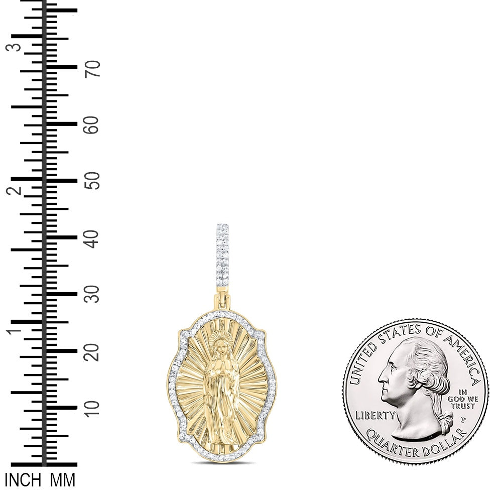 0.38 Ctw Natural Diamond Virgin Mother Mary Medallion Pendant in 10k Yellow Gold