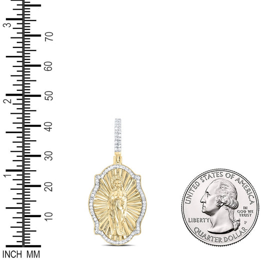 0.38 Ctw Natural Diamond Virgin Mother Mary Medallion Pendant in 10k Yellow Gold