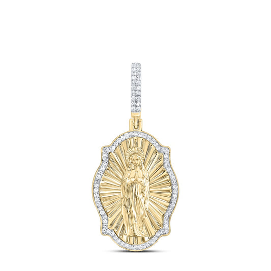0.38 Ctw Natural Diamond Virgin Mother Mary Medallion Pendant in 10k Yellow Gold