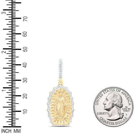 0.48 Ctw Natural Diamond Our Lady of Guadalupe Virgin Mary Pendant in 10k Yellow Gold