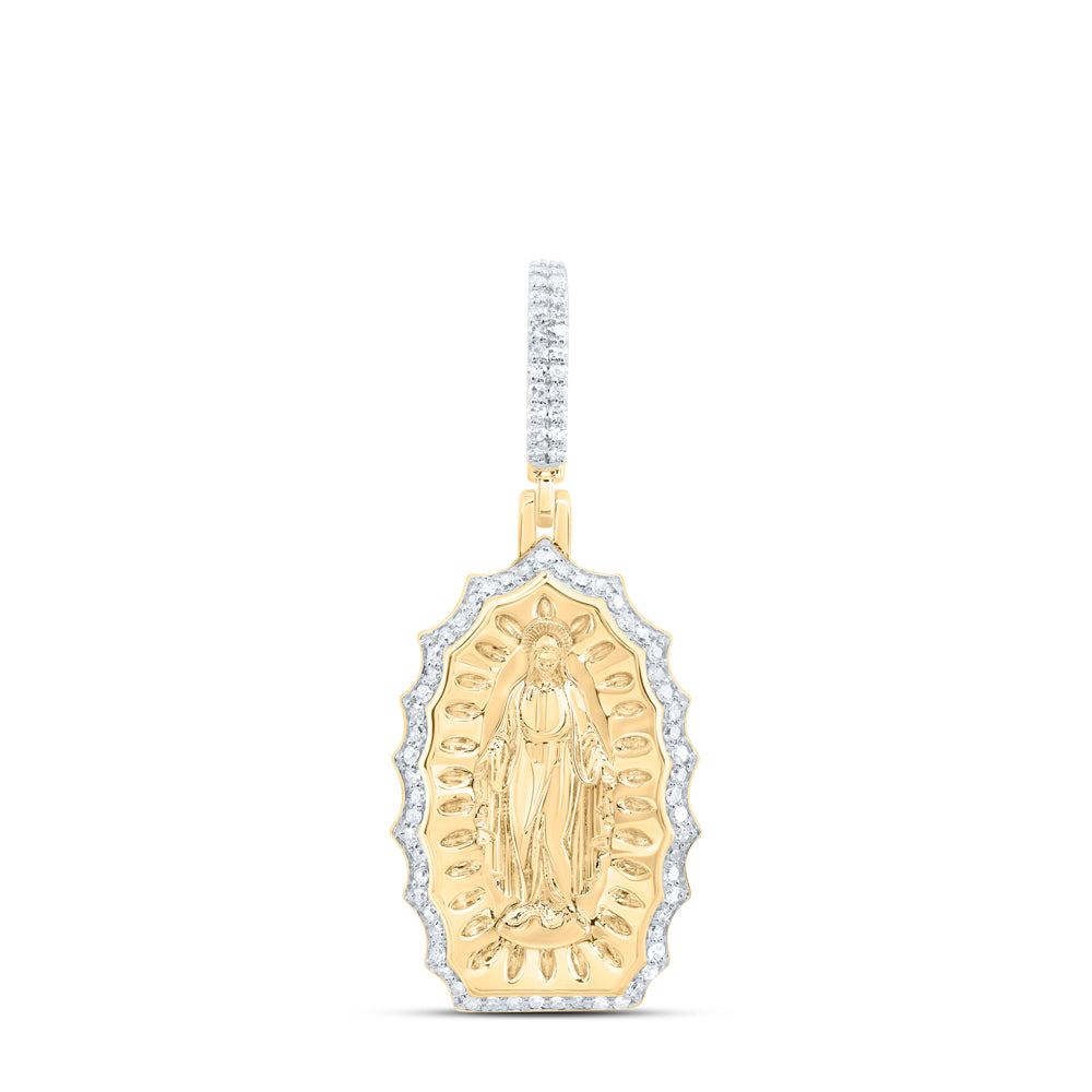 0.48 Ctw Natural Diamond Our Lady of Guadalupe Virgin Mary Pendant in 10k Yellow Gold