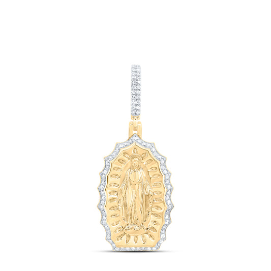 0.48 Ctw Natural Diamond Our Lady of Guadalupe Virgin Mary Pendant in 10k Yellow Gold