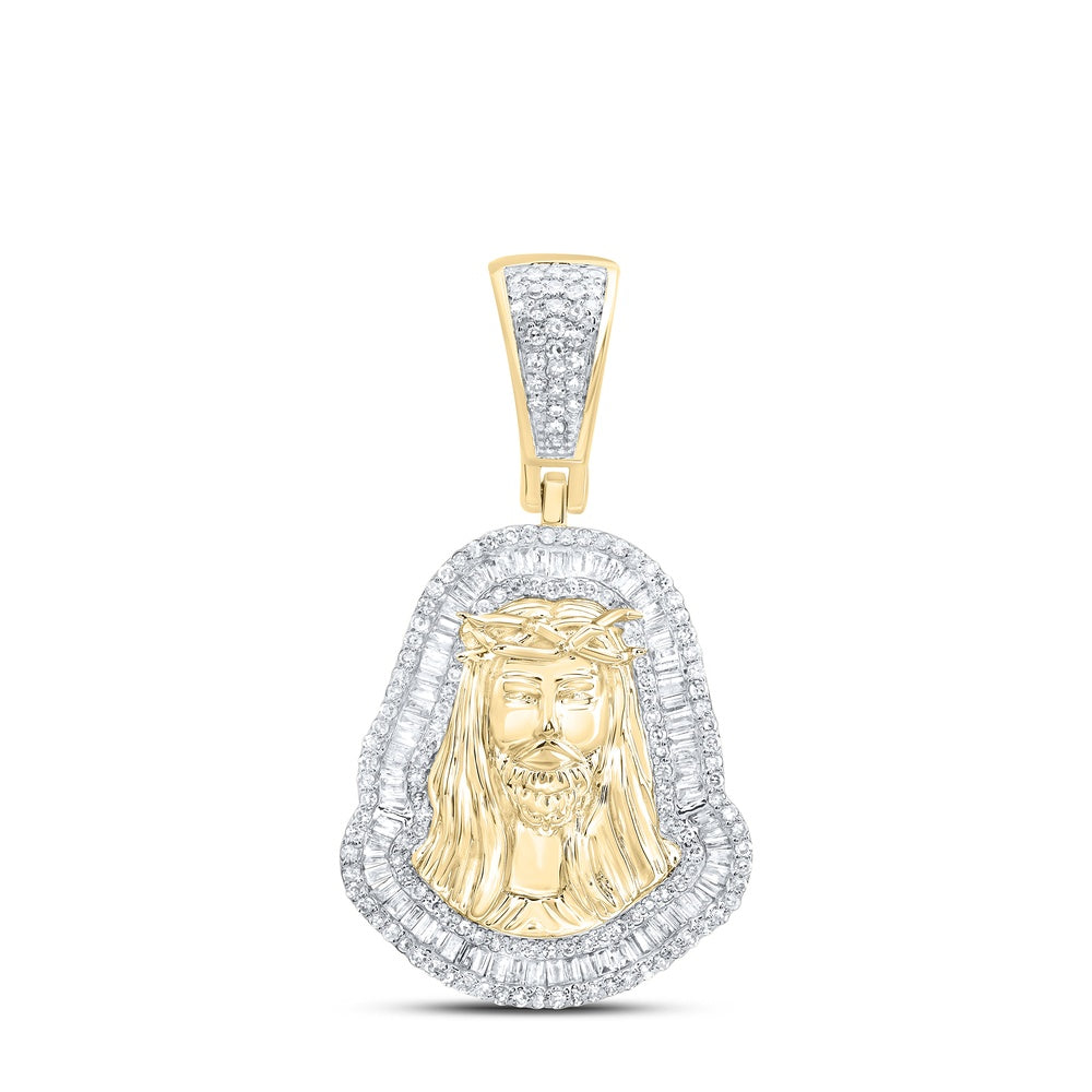 0.92 Ctw Natural Diamond Jesus Face Medallion Pendant in 10k Yellow Gold