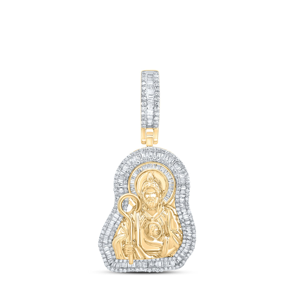 1.26 Ctw Natural Diamond Saint Jude Thaddeus Pendant in 10k Yellow Gold