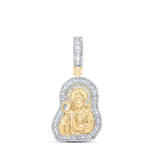 1.26 Ctw Natural Diamond Saint Jude Thaddeus Pendant in 10k Yellow Gold