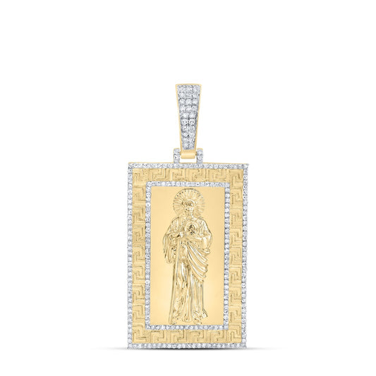 0.76 Ctw Natural Diamond Saint Jude Dogtag Pendant in 10k Yellow Gold