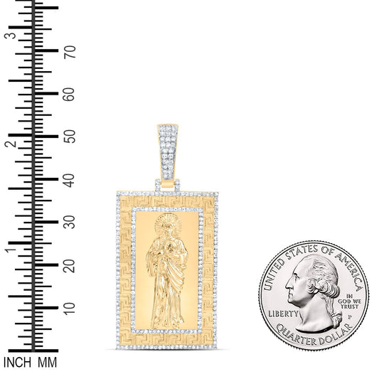 1 Ctw Natural Diamond Saint Jude Dogtag Pendant in 14k Yellow Gold