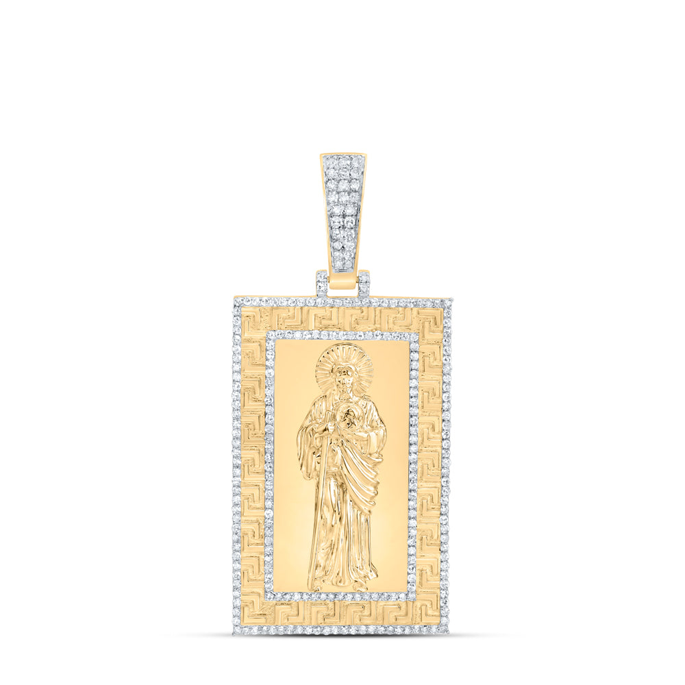 1 Ctw Natural Diamond Saint Jude Dogtag Pendant in 14k Yellow Gold
