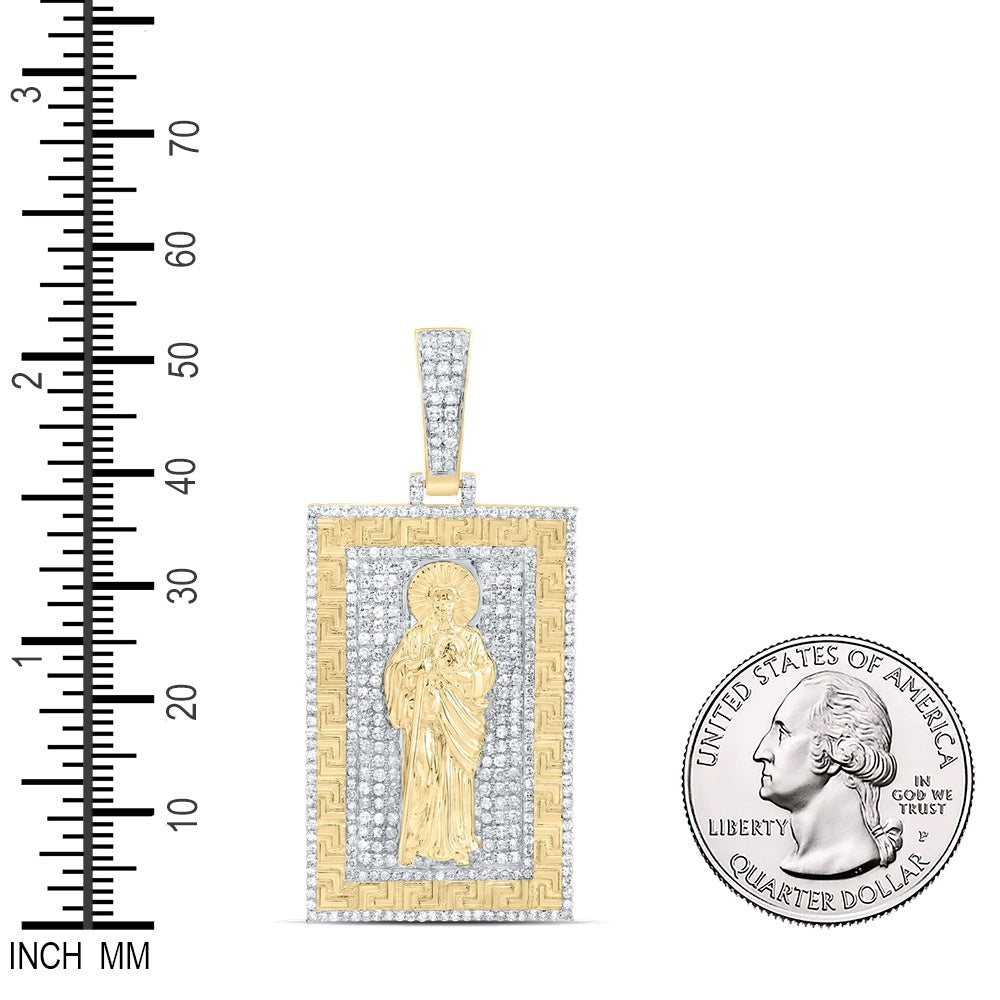 1.58 Ctw Natural Diamond Saint Jude Dogtag Pendant in 10k Yellow Gold