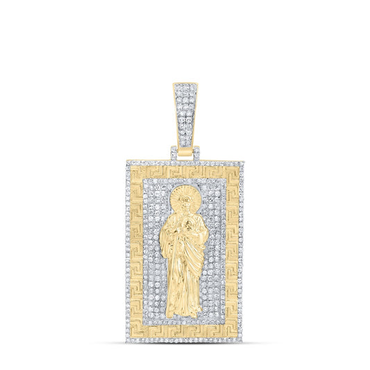 1.58 Ctw Natural Diamond Saint Jude Dogtag Pendant in 10k Yellow Gold