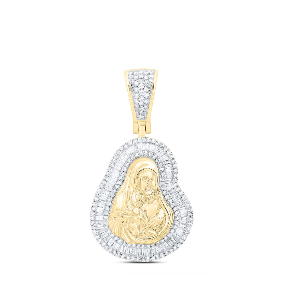 0.89 Ctw Natural Diamond Jesus Face Medallion Pendant in 10k Yellow Gold