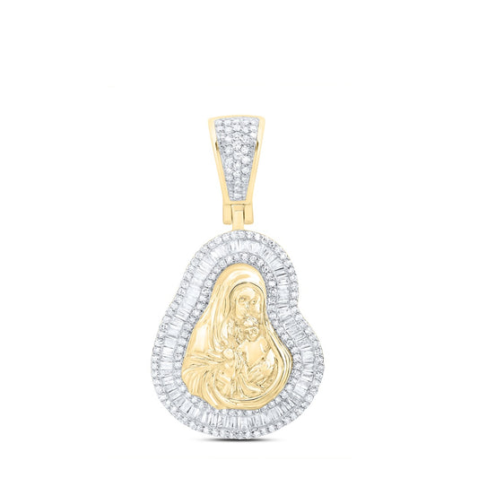 0.89 Ctw Natural Diamond Jesus Face Medallion Pendant in 10k Yellow Gold