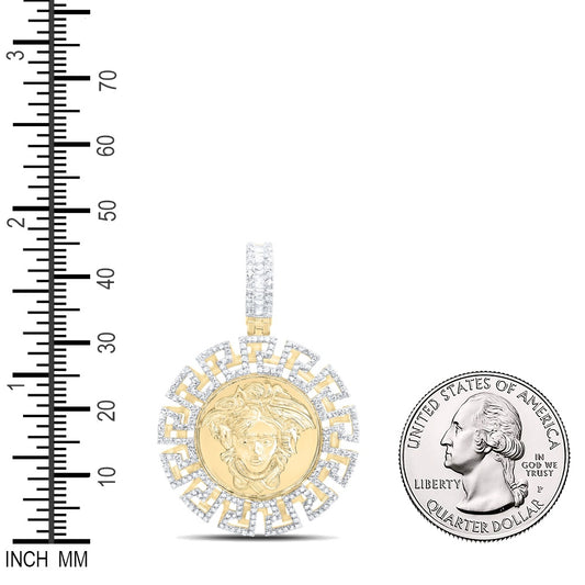0.99 Ctw Natural Diamond Medusa Greek Medallion Pendant in 10k Yellow Gold