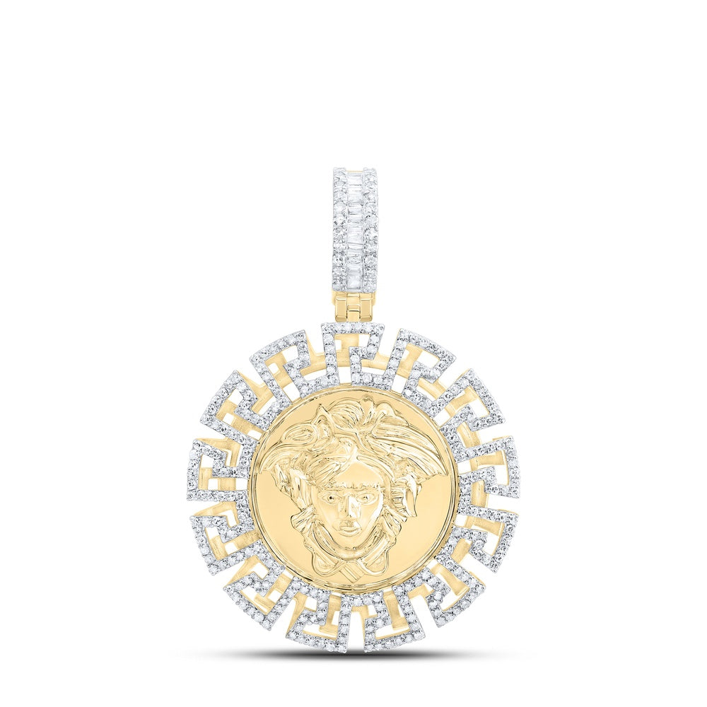 0.99 Ctw Natural Diamond Medusa Greek Medallion Pendant in 10k Yellow Gold