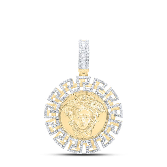 0.99 Ctw Natural Diamond Medusa Greek Medallion Pendant in 10k Yellow Gold