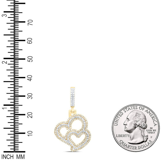 0.54 Ctw Natural Diamond Double Heart Overlapping Pendant in 10K Yellow White
