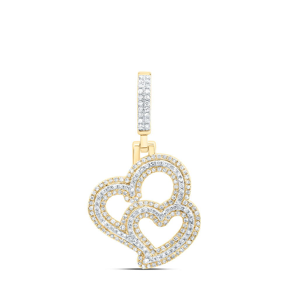 0.54 Ctw Natural Diamond Double Heart Overlapping Pendant in 10K Yellow White