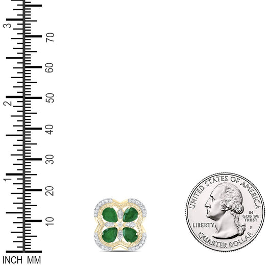 1.44 Ctw Natural Diamond Green Clover Flower Pendant in 14k Yellow Gold