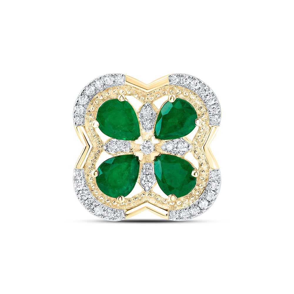 1.44 Ctw Natural Diamond Green Clover Flower Pendant in 14k Yellow Gold