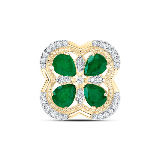 1.44 Ctw Natural Diamond Green Clover Flower Pendant in 14k Yellow Gold