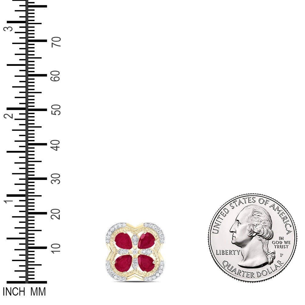 1.38 Ctw Natural Diamond Red Clover Flower Pendant in 14k Yellow Gold