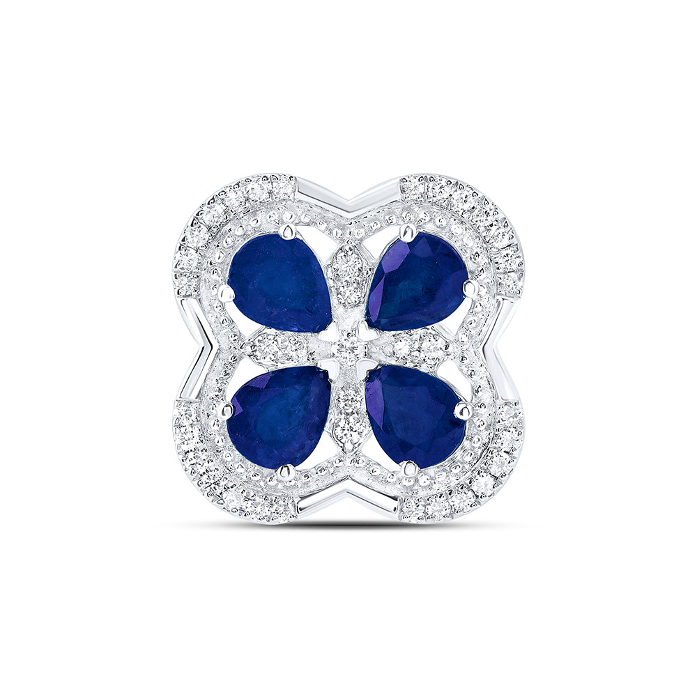 1.59 Ctw Natural Diamond Blue Clover Flower Pendant in 14k White Gold