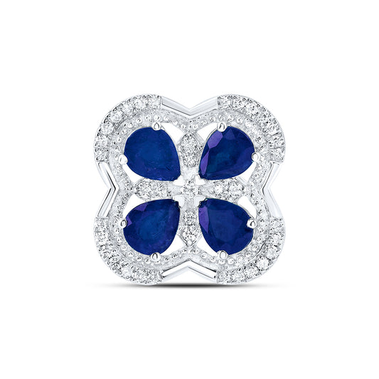 1.59 Ctw Natural Diamond Blue Clover Flower Pendant in 14k White Gold