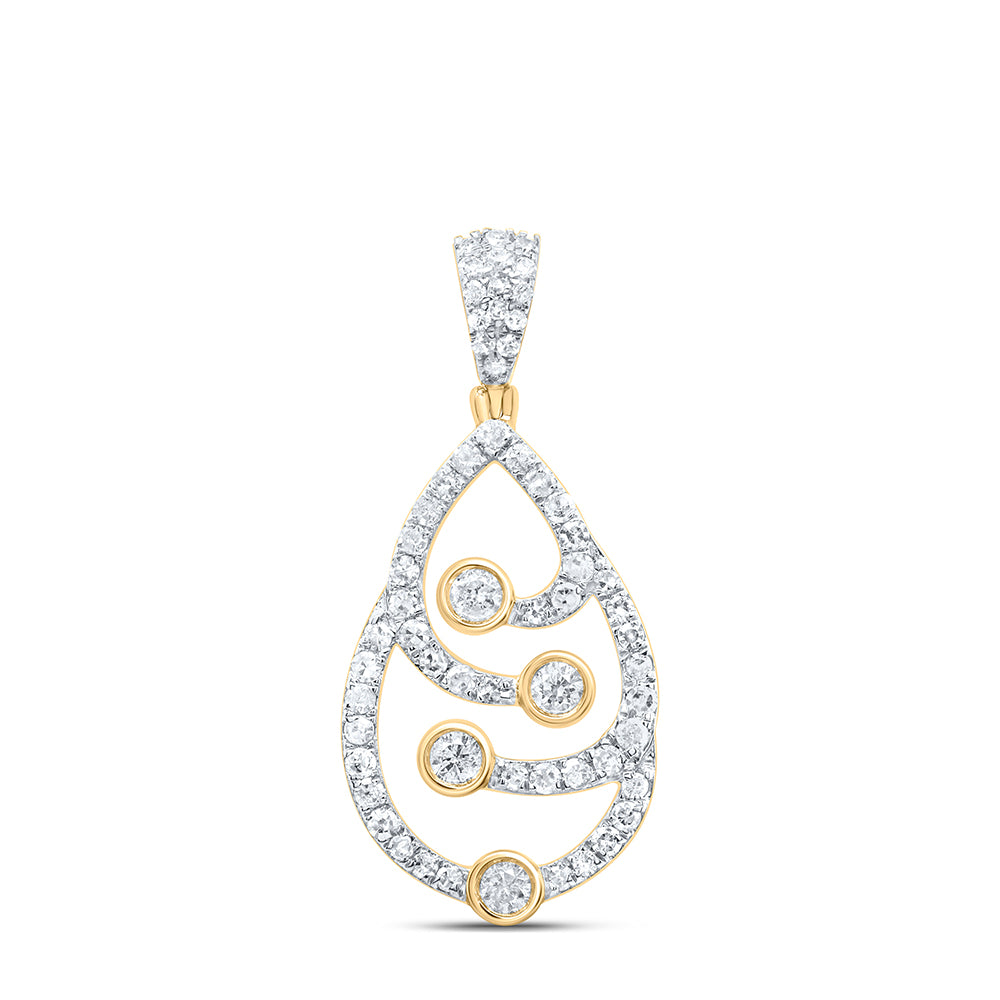0.41 Ctw Natural Diamond Teardrop Open Pendant in 10k Yellow Gold
